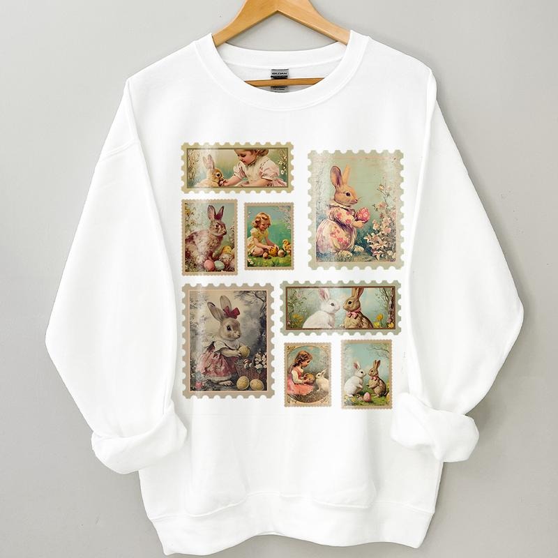 Vintage Easter Shirt for Women, Retro Women's Easter T-Shirt, Trendy Vintage Stamp Easter Tee, Gift for Wife Best Friend Matching