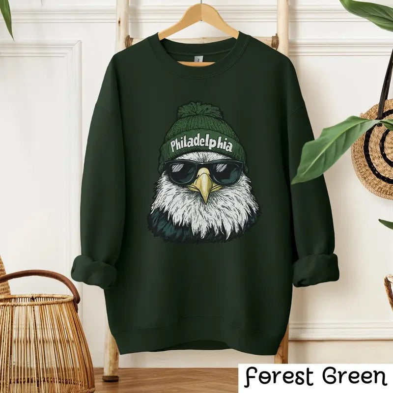Vintage Football Sweatshirt, Philadelph*a Fan Gifts, Game Day Crewneck, Retro Eagles Apparel, Team Wear, Football Fan Casual Classic Collar Cotton