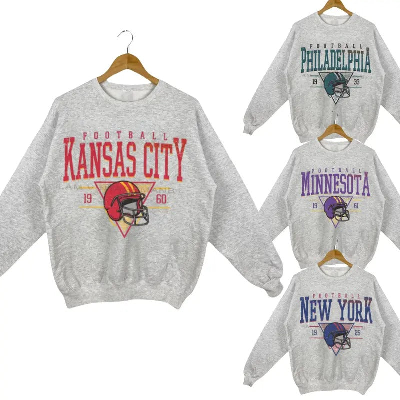 Vintage Football Team Crewneck Sweatshirt In Sport Grey - Classic Fit, Unisex, Casual Style, S-5XL