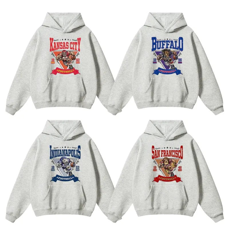 Vintage Football Team Hoodie - Unisex Crewneck Ash Hoodie, Graphic Sport Collection, Gift for Football Fans