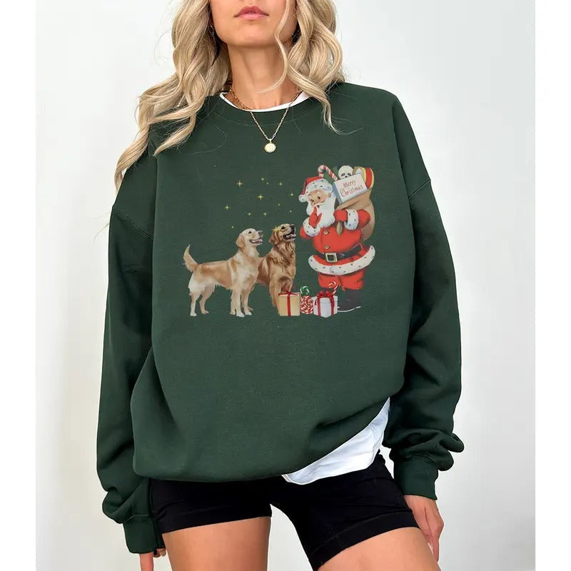 Vintage Golden Retriever Santa Christmas Sweatshirt, Golden Retriever Sweatshirt, Golden Retriever gift for dog mom, Golden Retriever mom