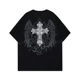 Vintage Goth Men Cross & Wings Print Graphic Tee, Sweatshirt, Hoodie Gift For Women Top Womenswear Underwear Cotton Polyester T-Shirt