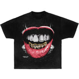 Vintage Grillz Garment-Dyed Boxy Shirt Streetwear Y2K Style, Y2K Cyber Wave Tee - Retro Vapor Aesthetic, Streetwear Statement, Unisex Crewneck Cotton