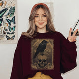 Vintage Halloween Raven Sweatshirt, Victorian Gothic Graphic Top, Dark Cottagecore, Halloween Sweatshirt, Spooky Season Skull Crewneck Sweatshirtstyle{n002}2