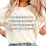 Vintage Happy To See Your Face T-Shirt, Unisex Cotton For Men, Casual Polyeste Crewneck Shortsleevestyle{n002}2