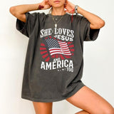 Vintage Independence Day T-Shirt, Christian Tee, 4th of July T-Shirt, She Loves Jesus And America Too TShirt, America T-Shirt, Usa Shirt, USA Flag