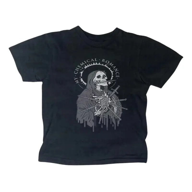 Vintage My Chemical Romance Baby Tee, Punk Rock, Gothic Emo Girl Tops, Scene Clothing 2000s, Casual Cotton Short Sleeve, Women Fitted T-Shirt