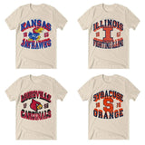 Vintage NCAA College Team Shirt Kansas Illinois Louisville Syracuse Graphic Tee Game Day Outfit For Students Fans Unisex Trendy Style