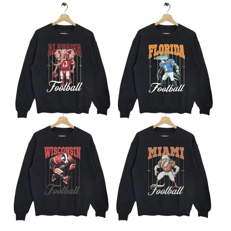 Vintage NCAA Football Sweatshirt - All Teams, Black Sportswear, Gift for Football Fans