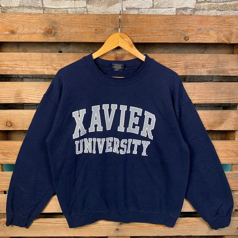 Vintage NCAA Xavier University Sweatshirt Xavier Pullover Sweater Xavier Crewneck Jumper Xavier University Graphic Logo Print Large Size