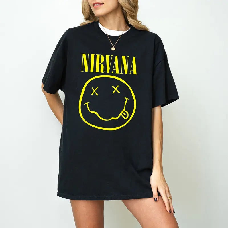 Vintage Nirvana Smiley Face T-Shirt, Vintage Nirvana Crewneck Sweatshirt,  Nirvana Smile Face Sweatshirt, Nirvana Tour 90s Tee Shirt