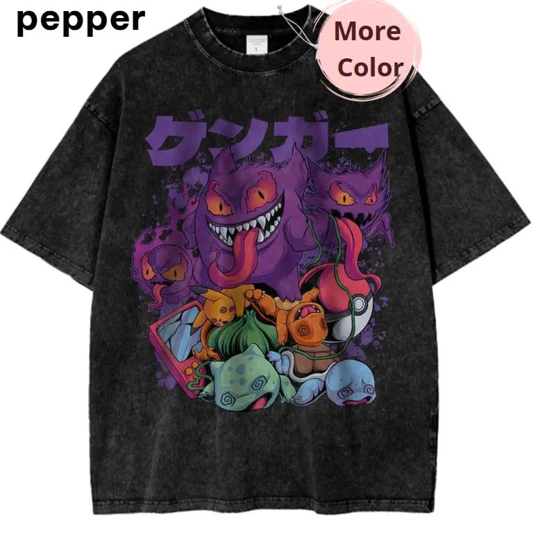 Vintage Pokemon, Genga, Pikachu Bulbasaur,  Anime T-Shirt, PKM Graphic Tee for Fans, Anime Graphic Tee, Vintage T-Shirt Menswear Top Underwear Tshirt