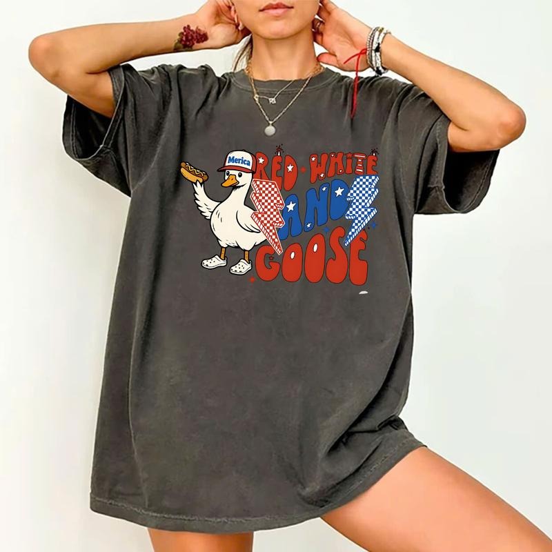 Vintage Red White and Goose T-Shirt, Funny 4th of July Tee, Patriotic Goose T-Shirt, Retro USA T-Shirt, Independence Day Gift