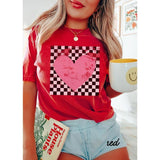 Vintage Retro Checkered Heart T-Shirt, Unisex Cotton For Men, Casual Polyeste Crewneck Shortsleeve