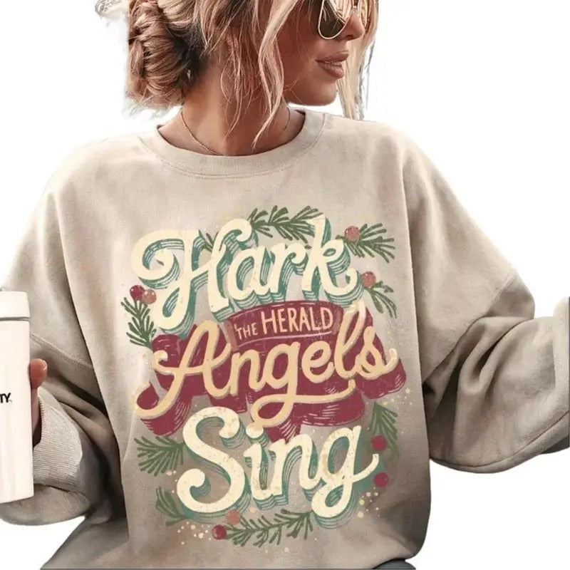 Vintage Retro Hark the Heralds Angels Sing Cozy Sweatshirt, Christian Vintage Christmas, He is The Reason For the Season, Christmas Gift