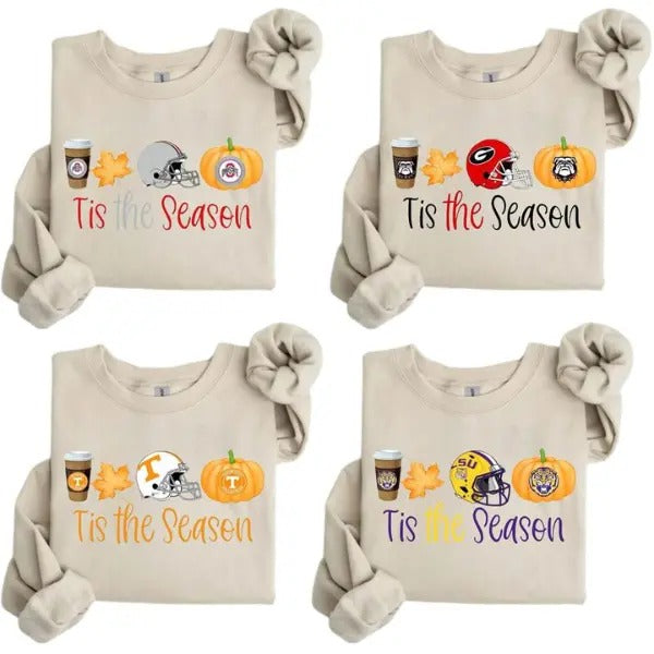 Vintage Sand Sweatshirt - The Season NCAA All Teams Football, Sporty Halloween Style