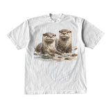 Vintage Two River Otters Wilderness 90s T Shirt - Nineties  Mustelids Wildlife Outfit - Boho Unisex Cute Tee - Y2k Cute Tee - Top Womenwear