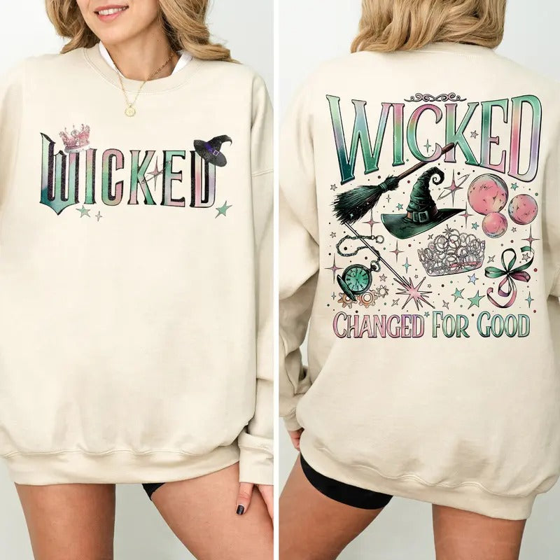 Vintage Wicked Movie Sweatshirt, Witch Pink and Green Shirt, Pop Culture Graphic Wicked Musical Shirt, Wizard of Oz Fan Gift