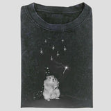 Vintage Wizard Hamster Graphic Tee, Funny Magic Wand Meme Shirt, Whimsical Animal Fantasy Style, Unisex Menswear Womenswear Top