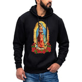 Virgen de Guadalupe Hoodie Sweatshirt - Black Cotton with Print, Hooded Design, Suitable for Men, Breathable Fabric, Ideal for Casual Wear