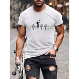 Volleyball Graphic Print Men's Short Sleeve Crew Neck T-Shirts, Comfy Breathable Casual Slightly Stretch Casual Tops, Men's Clothing Made in USA