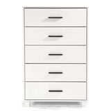 Modern Farmhouse Solid Wood 5 Drawer Bedroom Chest in White Wooden Finish