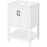 Modern, White Wood, Bathroom Vanity, White, Ceramic Sink