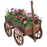 Outdoor, Garden, Fir Wood, Barrel, Planter Wagon, Wooden Wheels