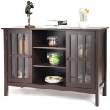 Brown Wood Sofa Tale Console Cabinet with Tempered Glass Panel Doors