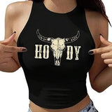 Western Cowgirl Crop Top for Women - Country Concert Cowboy Cow Skull Graphic Tee Cotton Womenswear