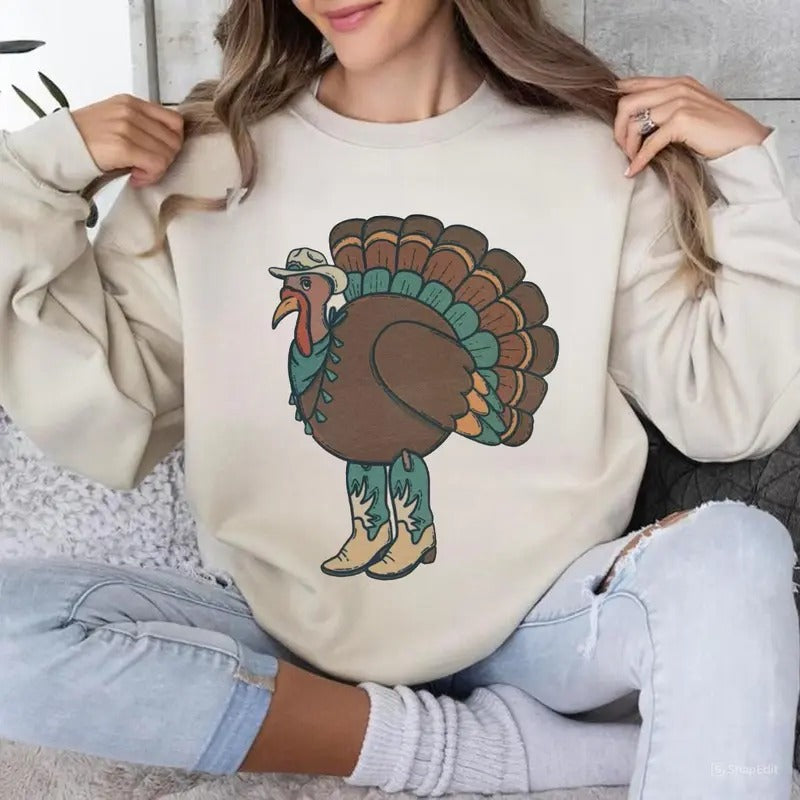 Western Turkey Sweatshirt, turquoise Turkey Sweatshirt, western thanksgiving Shirt, cowboy TurkeyShirt, Turquoise thanksgiving, For Men, For Women