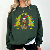 Whimsical Christmas Tree Sweatshirt, With Dog Max Whoville Tree Sweatshirt, Whimsical Green Star Tree, Trendy Christmas Tree Sweatshirt.