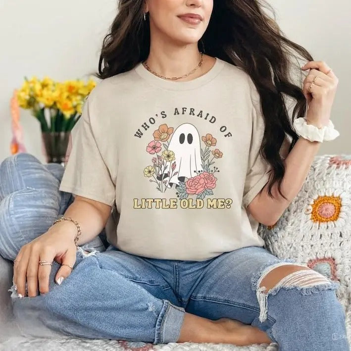 Who's Afraiid Of Little Old Me Shirt, Ghost Sweatshirt, Retro Halloween Shirt, Halloween Sweatshirt, Sarcastic Graphic Tee, Unisex Classic Cotton Tee, For Men, For Women