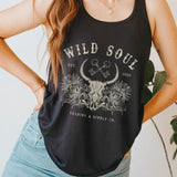 Wild Soul Western Graphic Tank Top,  Southwest Shirt, Boho Cow Skull Shirt Cotton Fashion Y2K