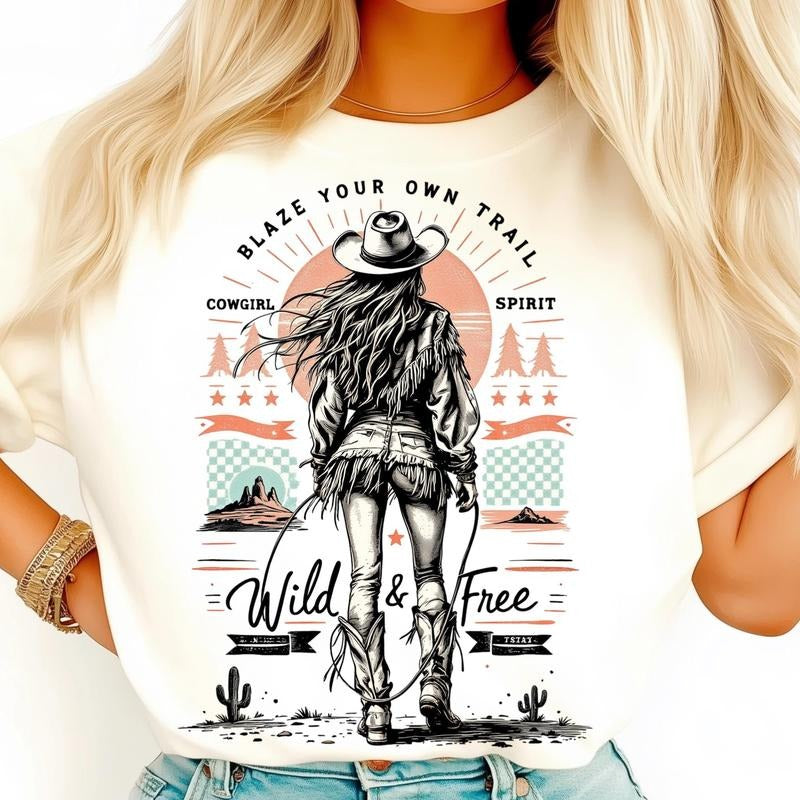 Wild and Free Retro Cowgirl Western Style Shirt, Retro Cowgirl Country Vintage Rodeo Tee, Western Country Cowgirl Gift