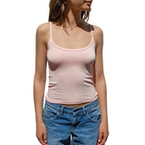 Women Crop Camisoles Solid Color Spaghetti Strap Sleeveless Backless Tank Tops Summer Vests Tops Streetwear Light Polyester