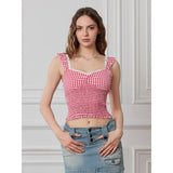 Women Crop Tank Tops Casual Summer Plaid Print Sweetheart V-Neck Basic Vest Sleeveless Shirt for Streetwear Cotton Fashion Womenswear Crop Tops