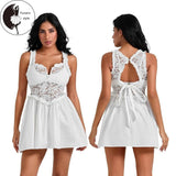 Women Lace Tank DressTie-up V Neck Sleeveless A-line Mini Dress for Daily Party Club