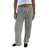 Women Loose Pants Stripe Drawstring Elastic Waist Trousers Spring Summer Casual Sweatpants Bottoms Womenswear Check