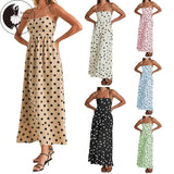 Women Summer Spaghetti Strap Dress Casual Dot Print Backless A-Line Party Dress for Vacation Cocktail Beach Streetwear