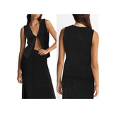 Women's 2 Piece Skirt Outfits Sleeveless V Neck Open Front Tank Tops Long Knit Skirt Set Womenswear Check