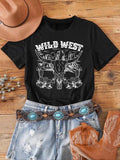Women's Animal & Letter Print Round Neck Graphic Tee, Vintage Trendy Casual Short Sleeve T-shirt for Daily Wear, Ladies All Seasons Outfit