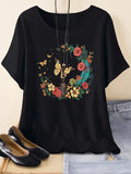 Women's Butterfly & Floral Print Round Neck Tee, Casual Short Sleeve T-Shirt for Summer, Ladies Clothes for Daily Wearstyle{n002}3