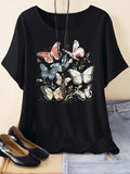 Women's Butterfly Print Round Neck Tee, Casual Short Sleeve Crew Neck T-Shirt for Summer, Fashion Women's Top for Daily Wear