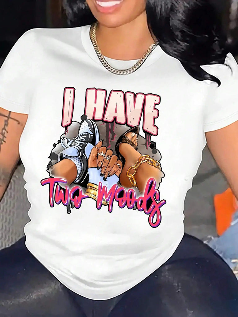 Women's Cartoon & Letter Print Round Neck Graphic Tee, Vintage Trendy Casual Short Sleeve T-shirt For Daily Wear, Ladies Summer Outfit