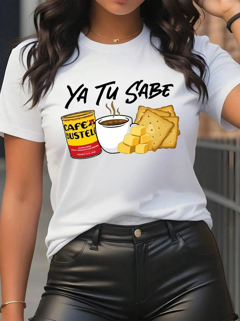 Women's Cartoon & Letter Print Round Neck Graphic Tee, Vintage Trendy Casual Short Sleeve T-shirt for Daily Wear, Ladies Summer Outfitstyle{n002}3