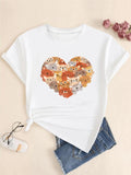 Women's Cartoon Cat & Heart Print Round Neck Tee, Casual Short Sleeve Crew Neck T-shirt for Summer, Fashion Women's Top for Daily Wear