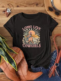 Women's Cartoon Cowgirls Graphic Print Round Neck Tee, Fashion Casual Short Sleeve T-shirt, Ladies Summer Clothes for Daily Wear