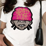 Women's Cartoon Figure & Letter Print Round Neck Tee, Fashion Casual Short Sleeve Crew Neck T-shirt for Daily Holiday Vacation Outdoor Wear, Ladies Clothes for Summer