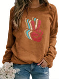 Women's Cartoon Gesture Print Raglan Sleeve Sweatshirt, Fall Outfits, Fallfreshness Casual Long Sleeve Round Neck Pullover for Spring & Fall, Women's Top for Daily Wear, Fall Outfits, Earthtone Fallfreshness
